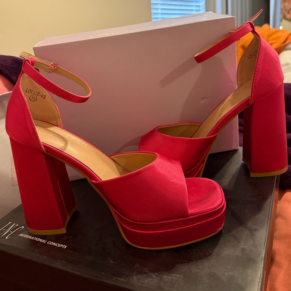 Top Moda Satin Pink Platform Heels